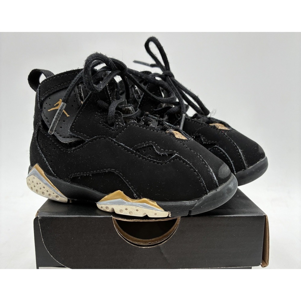 Jordan True Flight (TD) 343797-070 Size 6C Black Metallic Gold Gray With Box